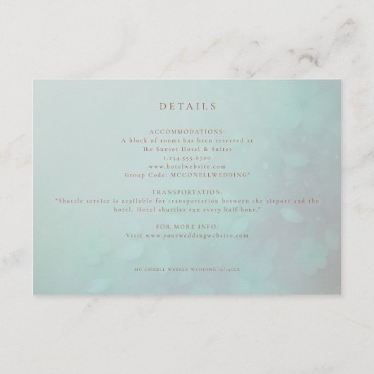 Aqua Blue, Blush Blumenzettel Begleitkarte (Rückseite)