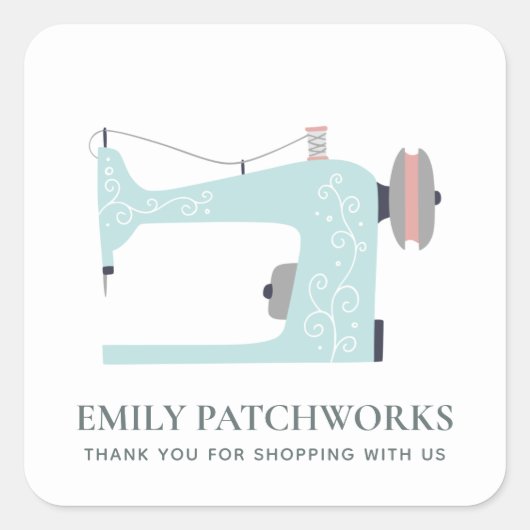 AQUA BLUE BLUSH SEWING MACHINE DANK EINKAUFSMASCHI QUADRATISCHER AUFKLEBER (Vorderseite)