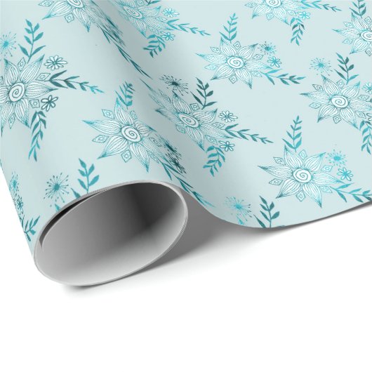 Aqua Blue Boho Blume Geschenkpapier (Rolleneckpunkt)