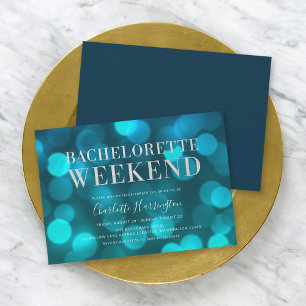 Aqua Blue Bokeh Lights Bachelorette Einladung