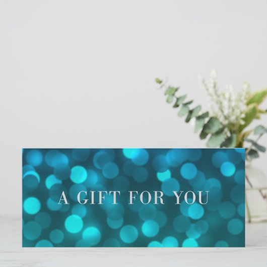 Aqua Blue Bokeh Lights Silver Gift Certificate (Stehend Vorderseite)