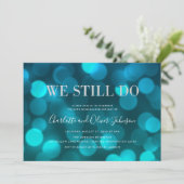 Aqua Blue Bokeh Lights Silver Wedding Jubiläum Einladung (Stehend Vorderseite)