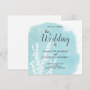Aqua Blue Botanical Watercolor Wash Wedding Einladung