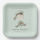 Aqua Blue Boys Little Sailor Nautical Baby Dusche Pappteller (Vorderseite)