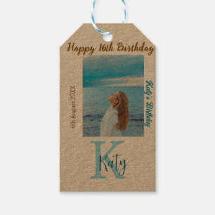 Aqua Blue Brawn glücklich 16. Geburtstag Foto Name Geschenkanhänger