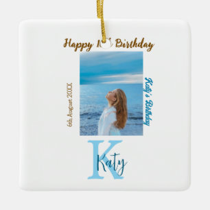 Aqua Blue Brawn glücklich 16. Geburtstag Foto Name Keramikornament
