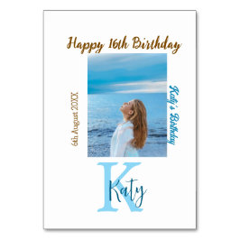 Aqua Blue Brawn glücklich 16. Geburtstag Foto Name Tischnummer