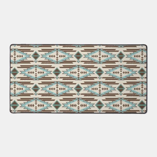 Aqua Blue Brown Aztec Tribal Muster Schreibtischunterlage (Vorderseite)