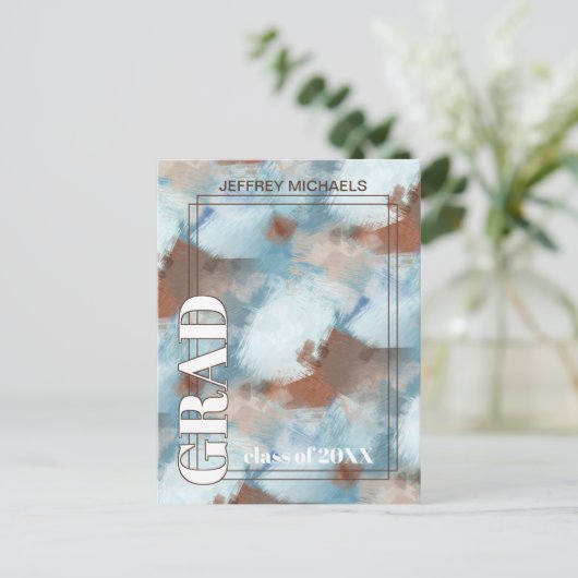 Aqua Blue Brown Beige Abschluss Ankündigung Postkarte (Stehend Vorderseite)