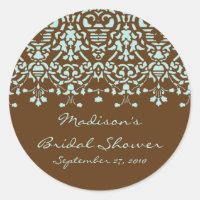 Aqua Blue & Brown Damask Brause Duschaufkleber