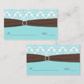 Aqua Blue, Brown, White Damask Platzkarte (Vorne/Hinten)