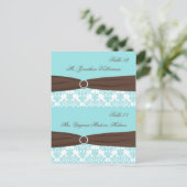 Aqua Blue, Brown, White Damask Platzkarten Postkarte (Stehend Vorderseite)