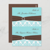 Aqua Blue, Brown, White Damask Platzkarten Postkarte (Vorne/Hinten)