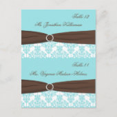 Aqua Blue, Brown, White Damask Platzkarten Postkarte (Vorderseite)