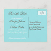 Aqua Blue, Brown, White Damask Save the Date Card Ankündigungspostkarte (Rückseite)