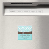 Aqua Blue, Brown, White Damask Save the Date Magnet (In Situ (Geschirrspüler))