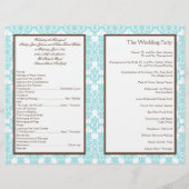 Aqua Blue, Brown, White Damask Wedding Program (Rückseite)