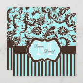 Aqua Blue Brown White Striping Damask Einladung (Vorne/Hinten)