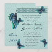 Aqua Blue Butterfells Damask Hochzeit Einladung (Vorne/Hinten)