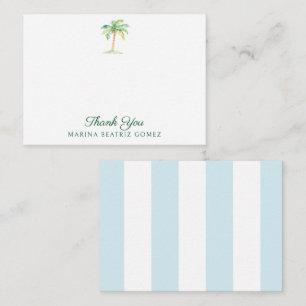 Aqua Blue Cabana Streifen Palm Tree Vielen Dank Mitteilungskarte