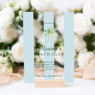 Aqua Blue Cabana Stripes Palm Beach Club Acryleinladungen