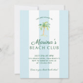 Aqua Blue Cabana Stripes Palm Beach Club Einladung (Vorderseite)