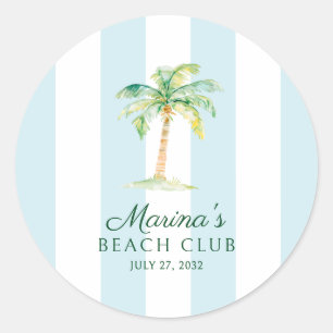 Aqua Blue Cabana Stripes Palm Beach Club Gefallen Runder Aufkleber