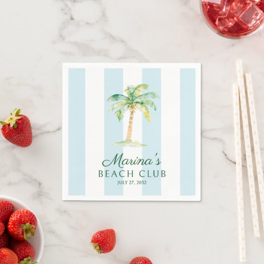 Aqua Blue Cabana Stripes Palm Beach Club Serviette (Beispiel)