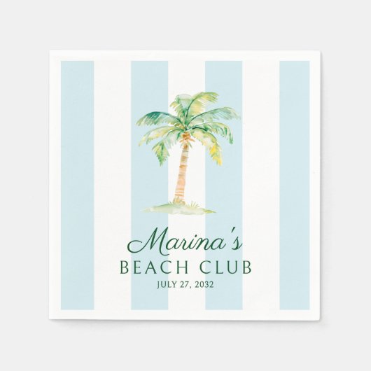 Aqua Blue Cabana Stripes Palm Beach Club Serviette (Vorderseite)