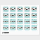 Aqua Blue Calligraphy Vielen Dank 3 Foto Collage Quadratischer Aufkleber (Blatt)
