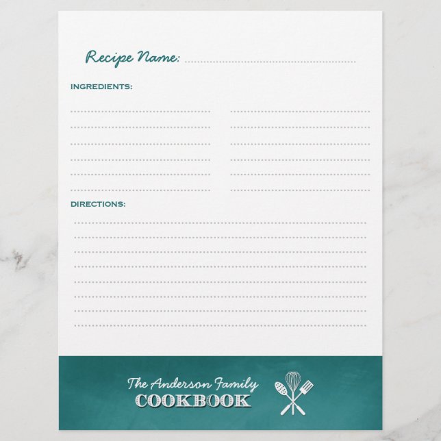 Aqua Blue Chalkboard Family Cookbook Binder Insert (Vorderseite)