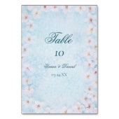 Aqua Blue Cherry Blossom Wedding Tischnummer Card (Vorderseite)
