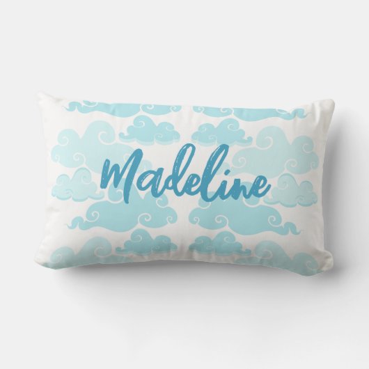 Aqua Blue Chinoiserie Cloud Name Lendenkissen (Rückseite)