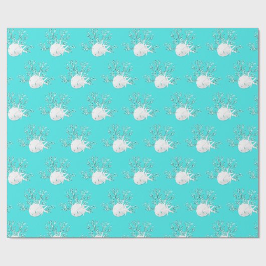 Aqua Blue Coastal Weihnachten Starfish Sand Dollar Geschenkpapier (Flach)