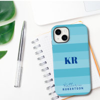 Aqua Blue Color Blocks Custom Monogram