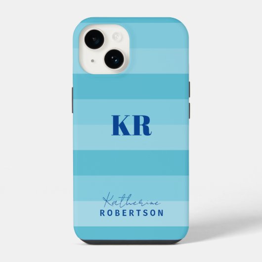 Aqua Blue Color Blocks Custom Monogram iPhone Hülle (Rückseite)