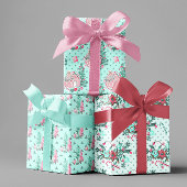 Aqua Blue Colorful Pink Weihnachtsbaum Geschenkpapier Set