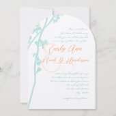Aqua Blue Coral Blume Hochzeit Einladung (Vorderseite)