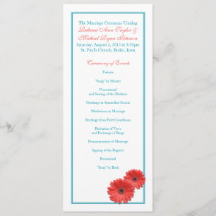 Aqua Blue Coral Gerbera Daisy Wedding Program Programm