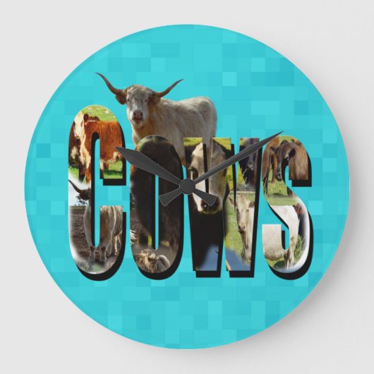 Aqua Blue Cows Picture Logo mit Kühen, Große Wanduhr (Vorderseite)