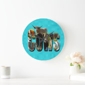 Aqua Blue Cows Picture Logo mit Kühen, Große Wanduhr (Zuhause)
