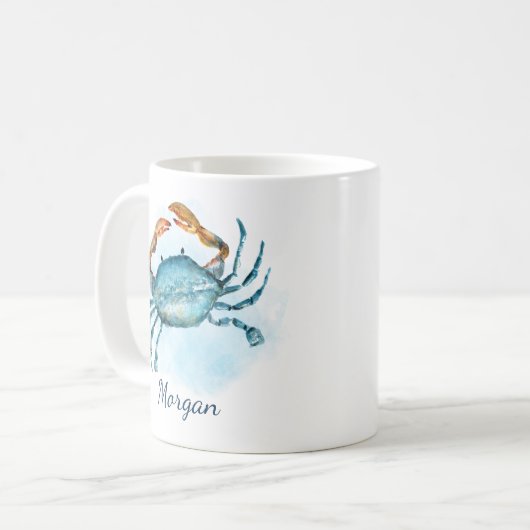 Aqua Blue Crab Personalisierte Küste Kaffeetasse (Vorderseite Links)
