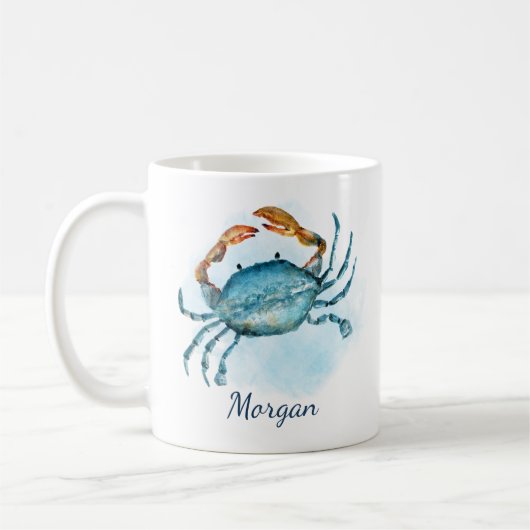 Aqua Blue Crab Personalisierte Küste Kaffeetasse (Links)