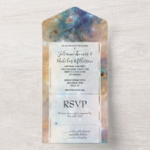 Aqua Blue Cream Peacock Feathers All In One Einladung (Innen Boden)