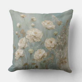 Aqua Blue Creme Beige Aquamarin Floral Kissen