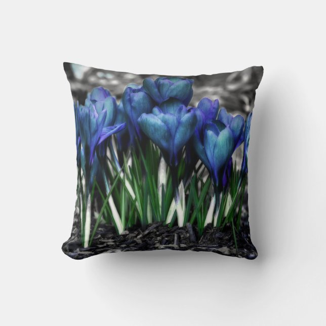 Aqua Blue Crocus Blooms Kissen (Vorderseite)