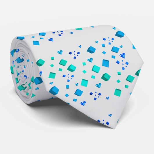 Aqua Blue Cubes and Hearts Krawatte (Gerollt)