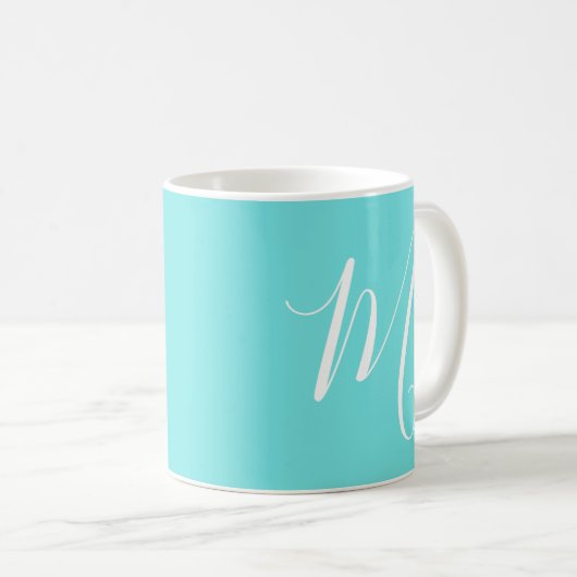 Aqua Blue Custom Monogram Initial Kaffeetasse (VorderseiteRechts)