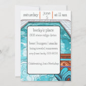 Aqua Blue Customizable Pool Party Einladung (Rückseite)