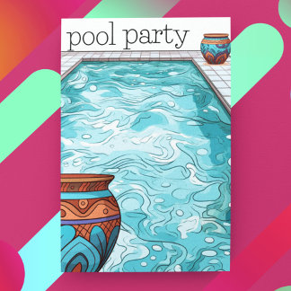 Aqua Blue Customizable Pool Party Einladung